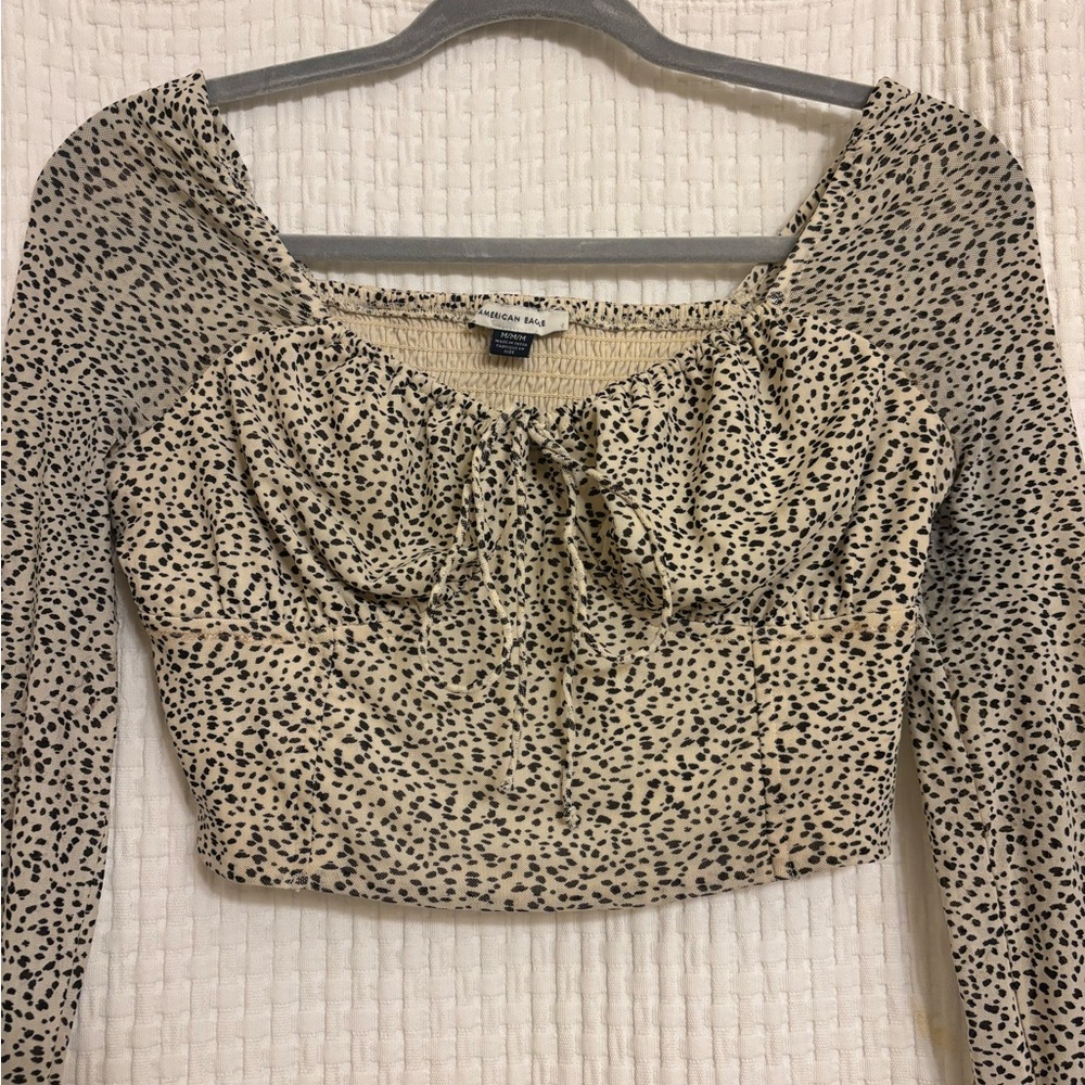 American Eagle Cream and Black Leopard Sheer Blouse
